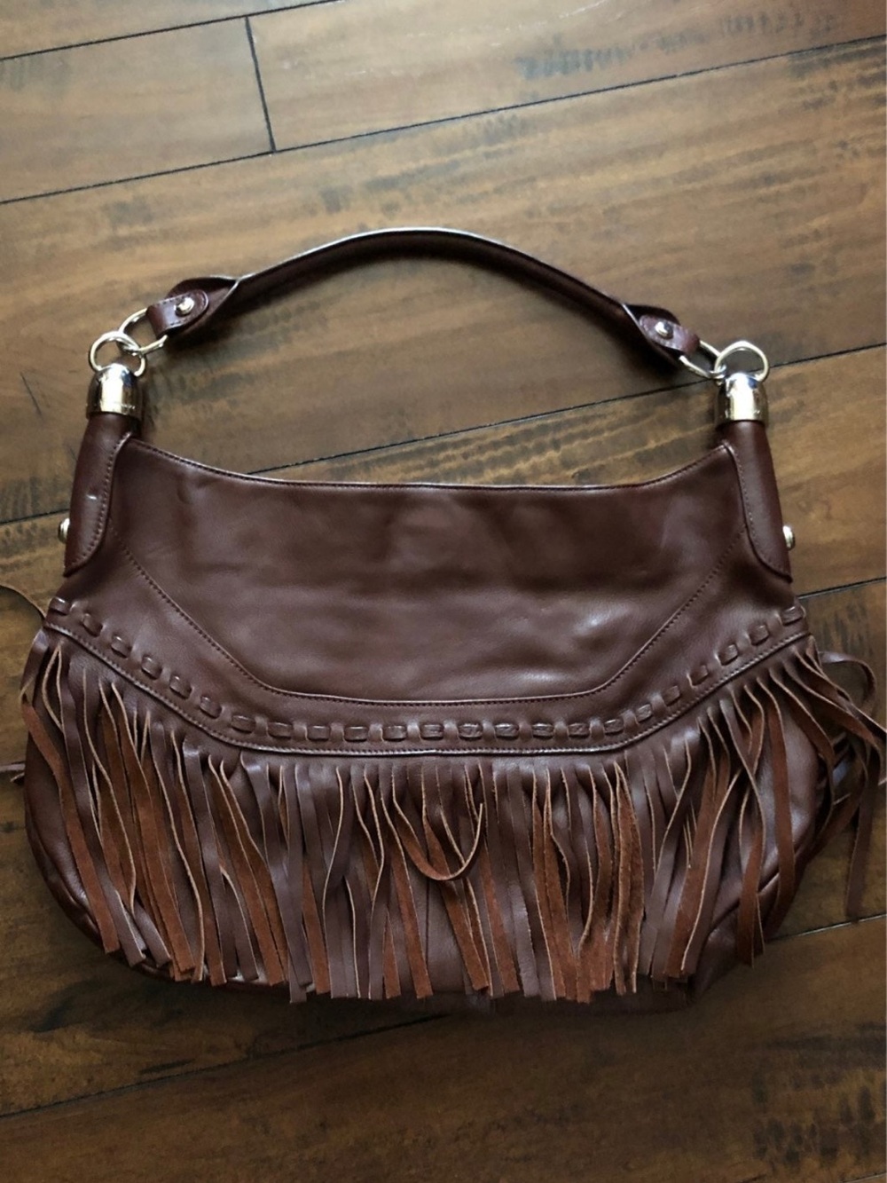 B Makowsky Brown Leather Fringe Shoulder Bag